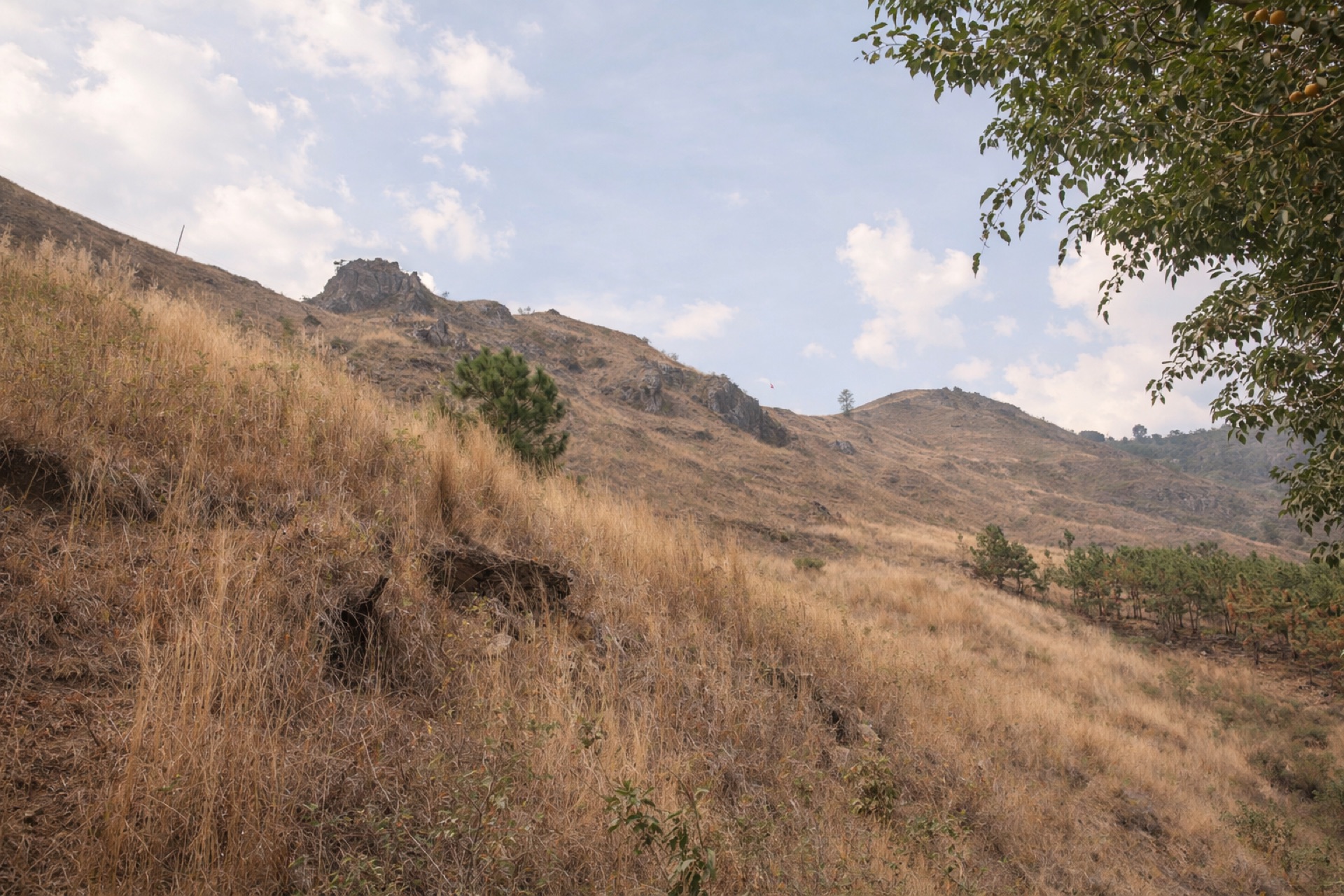 Dry grass hills on the mountainside above Lake Atitlán